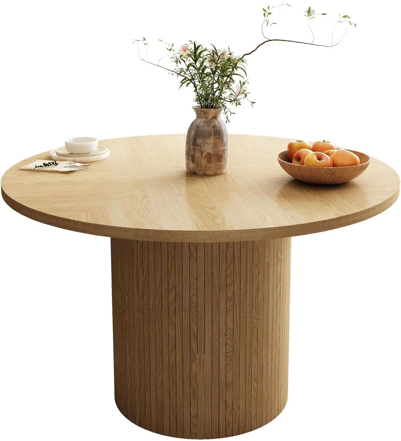 47 Inch Round Dining Table Natural Wood Farmhouse Fluted from PriceLows™