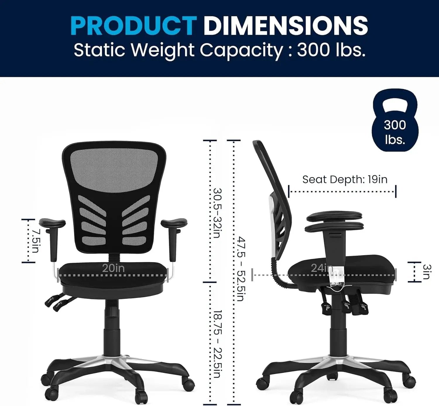 Ergonomic Mesh Office Chair With Adjustable Lumbar Black from PriceLows™