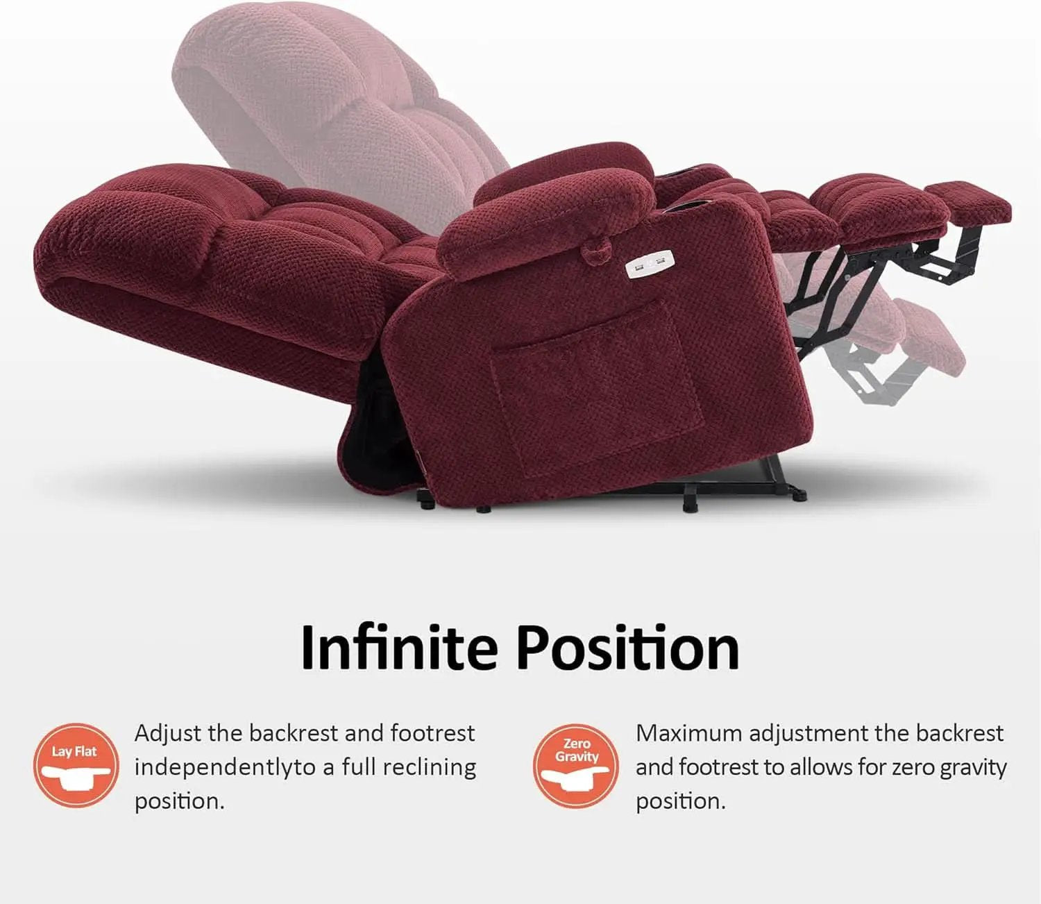 Large Burgundy Dual Motor Lift Recliner Chair With Massage And Heat from PriceLows™