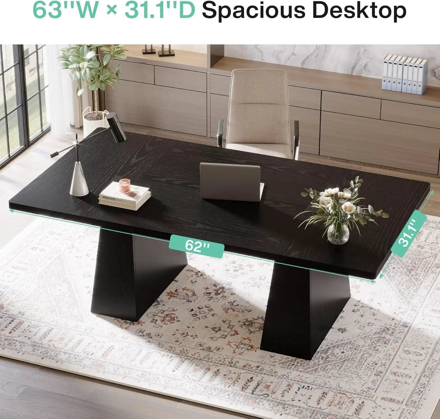 63-Inch Modern Executive Desk Featuring Dual Pedestal from PriceLows™