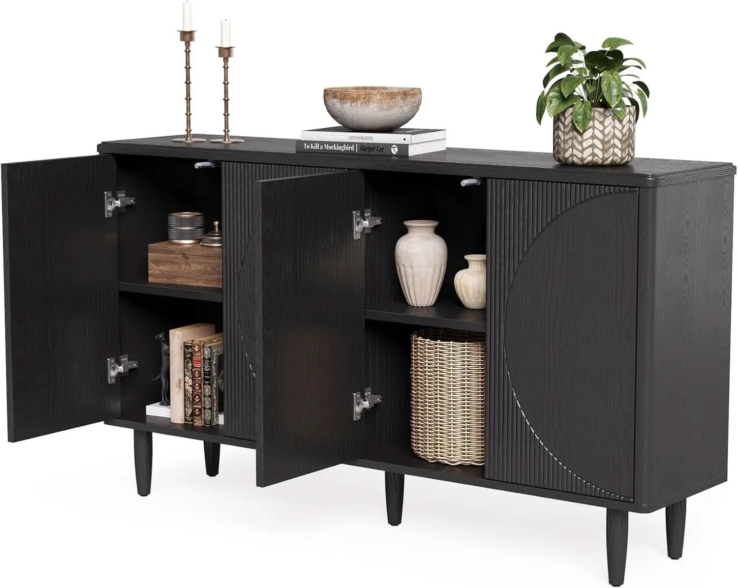 Modern 59-Inch Walnut Sideboard Buffet Table With Storage from PriceLows™