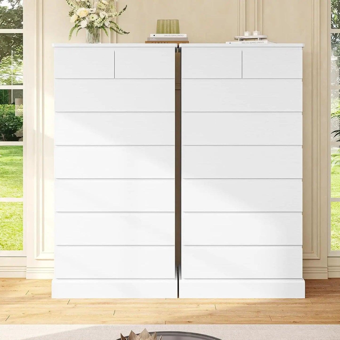 White Tall Dresser With 8 Drawers 59.7 Inch Vertical Bedroom Storage from PriceLows™