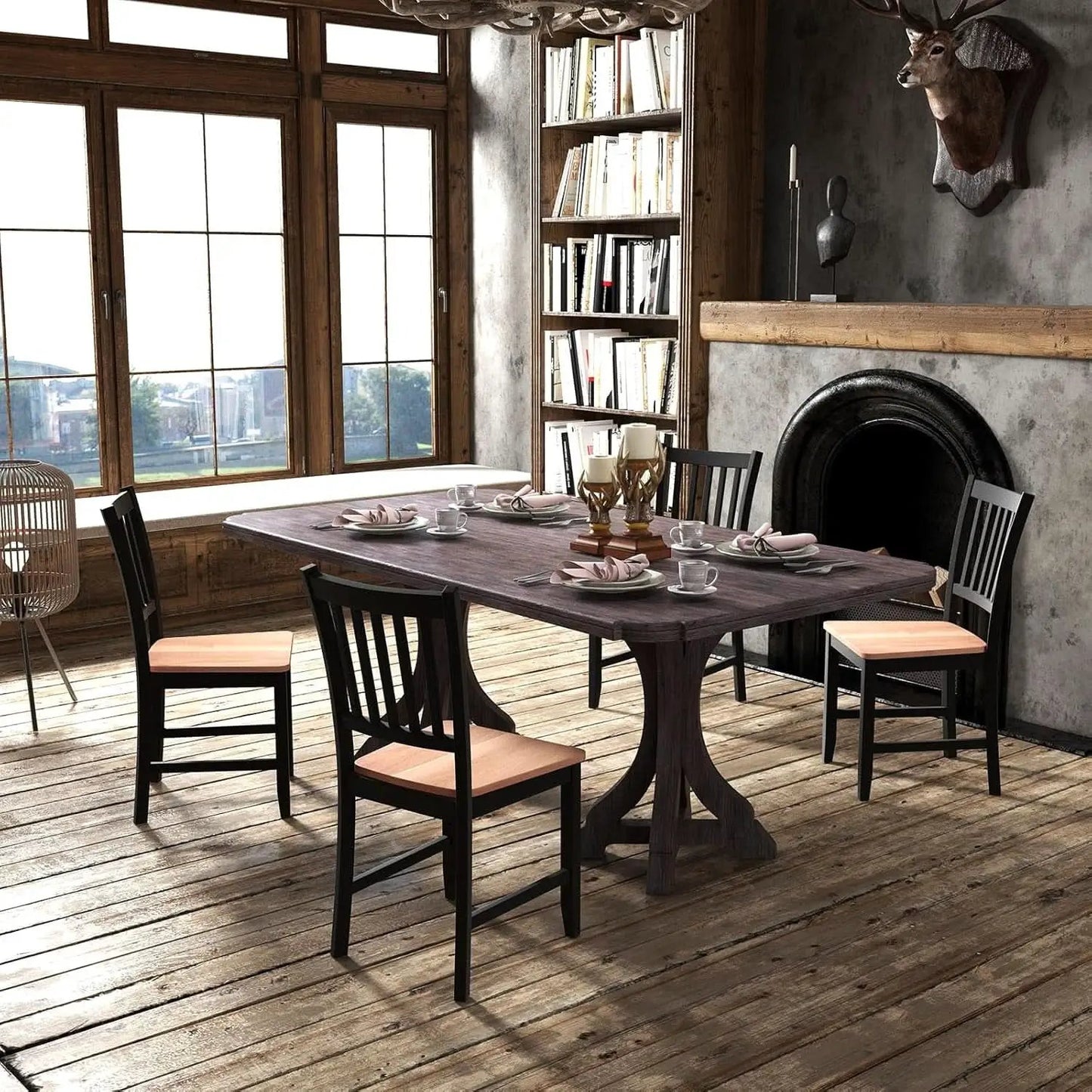 Wooden Dining Chairs Set of Four Black Farmhouse Armless from PriceLows™