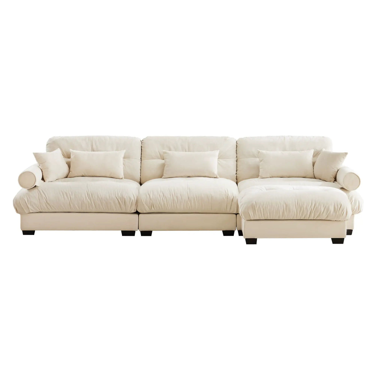 Modular Sectional Sofa | Deep Comfort Cushions | Vintage Fabric Ottoman