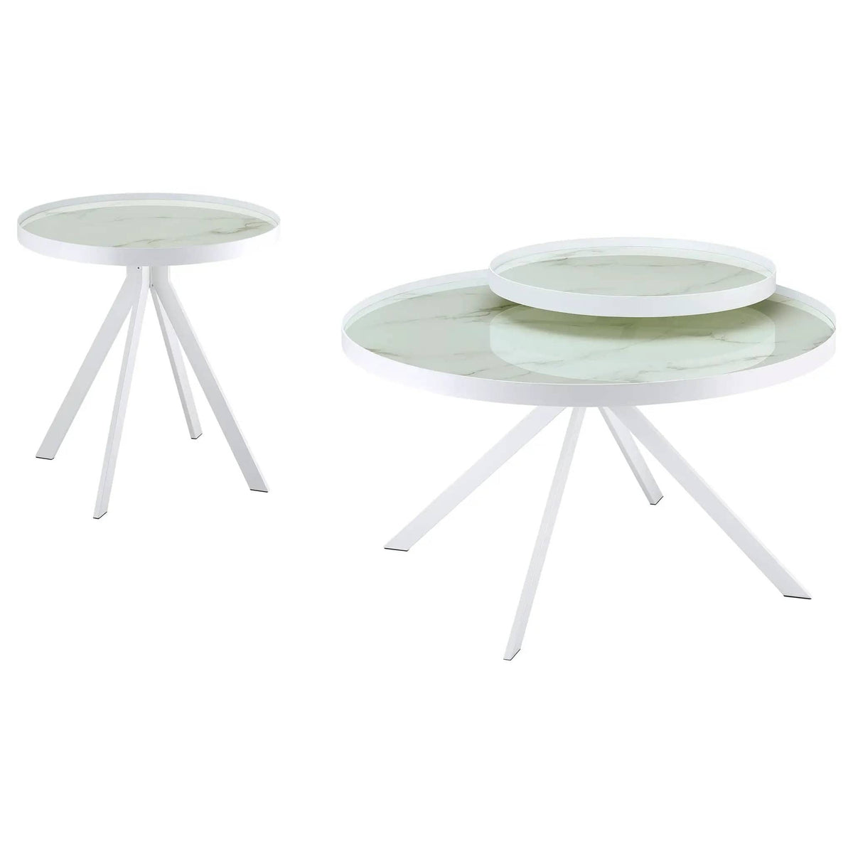 Briggs 2-piece Round Coffee and End Table Set | 2-Piece Set | Marble & Tempered Glass | White