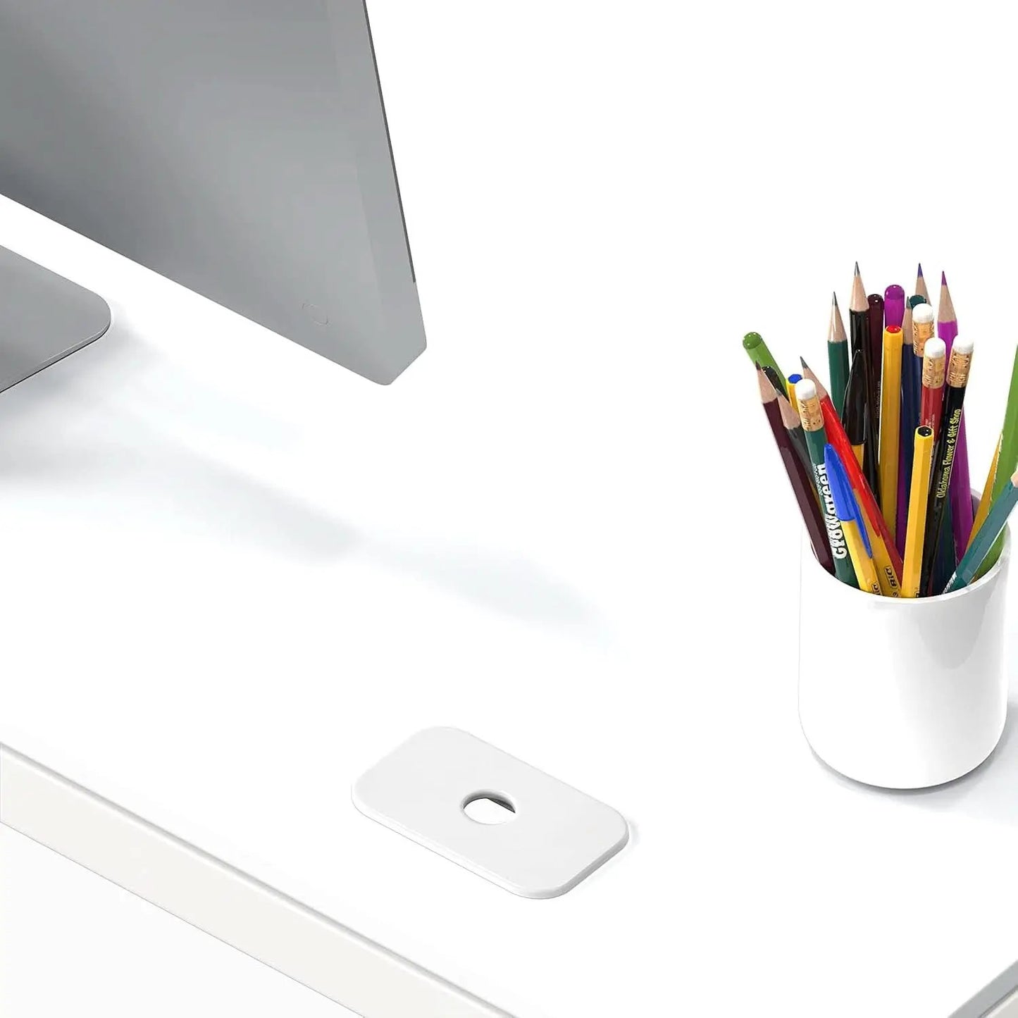 55 Inch White Computer Desk With Cord Management And Adjustable Glides from PriceLows™