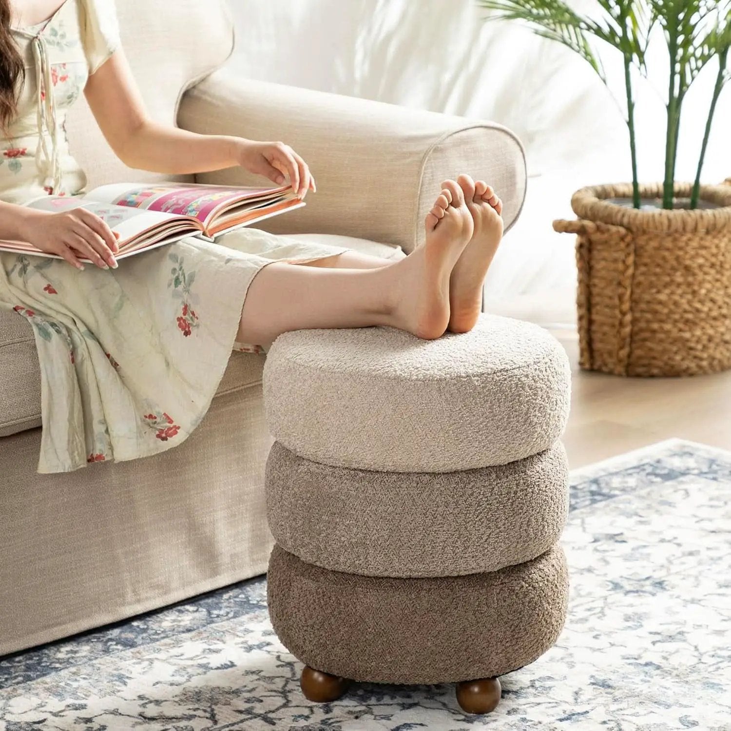 Round Upholstered Ottoman With Storage Gradient Brown from PriceLows™