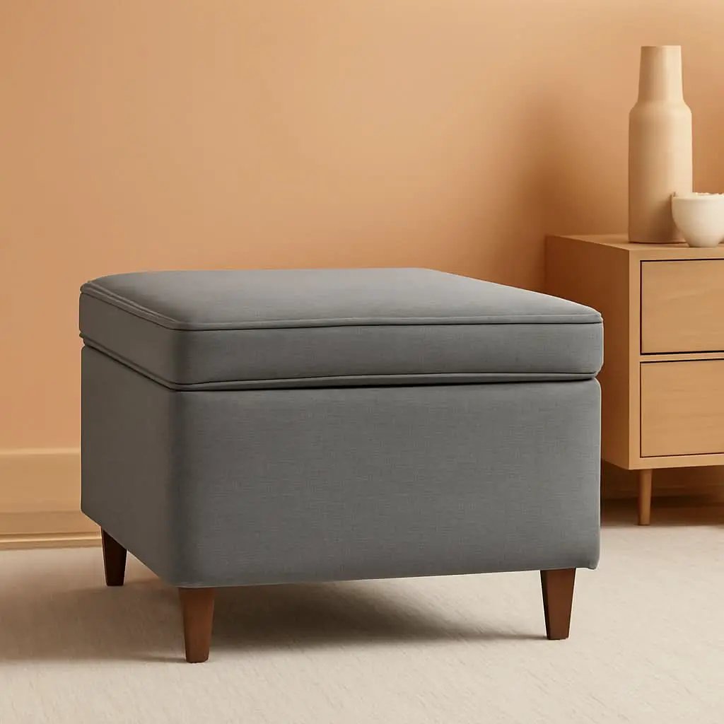 24 Inch Gray Fabric Hidden Storage Ottoman With Hinged Lid from PriceLows™
