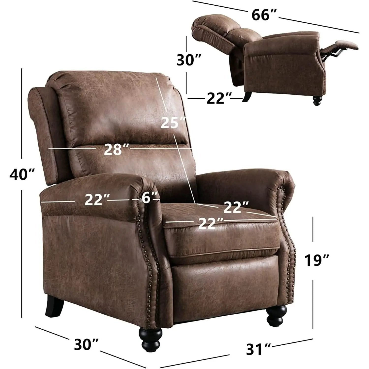 Pushback Recliner Chair Leather Rivet Decoration Chocolate from PriceLows™