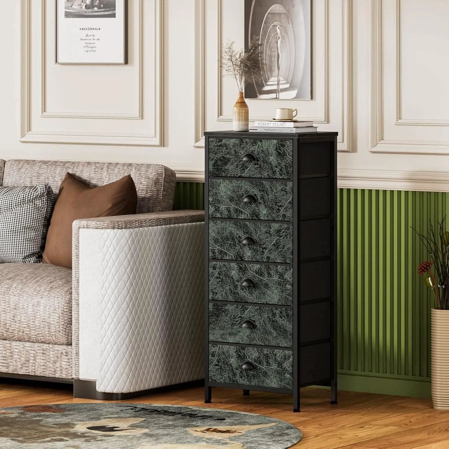 Vertical Dresser With 6 Drawers For Bedroom Vintage Green from PriceLows™