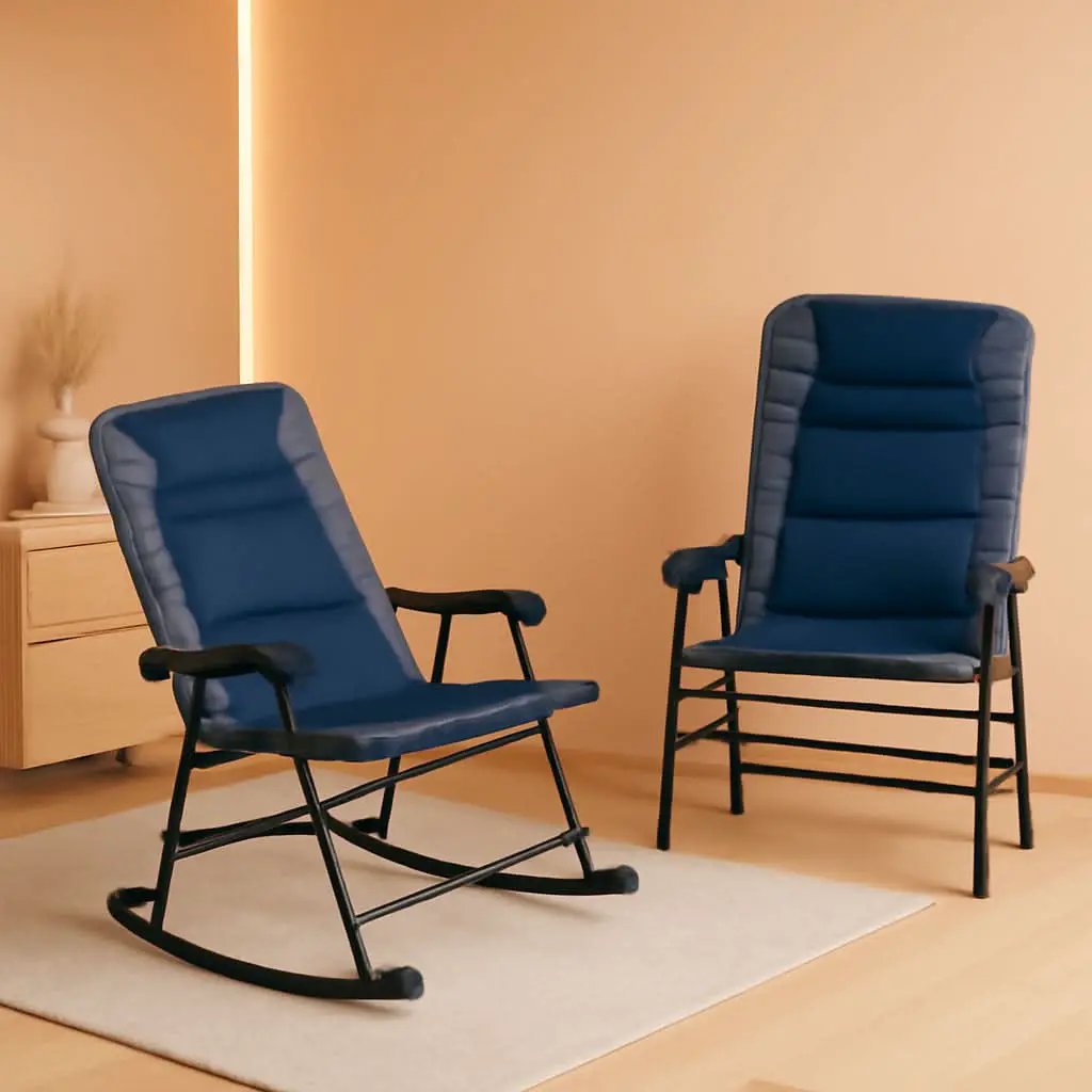 2 Piece Outdoor Patio Furniture Set With Folding Padded Rocking Chairs Navy Blue For Porch Balcony And Camping from PriceLows™