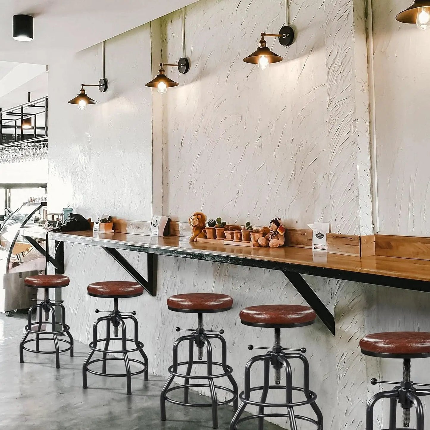 Industrial Bar Stool Adjustable Brown Counter Height from PriceLows™