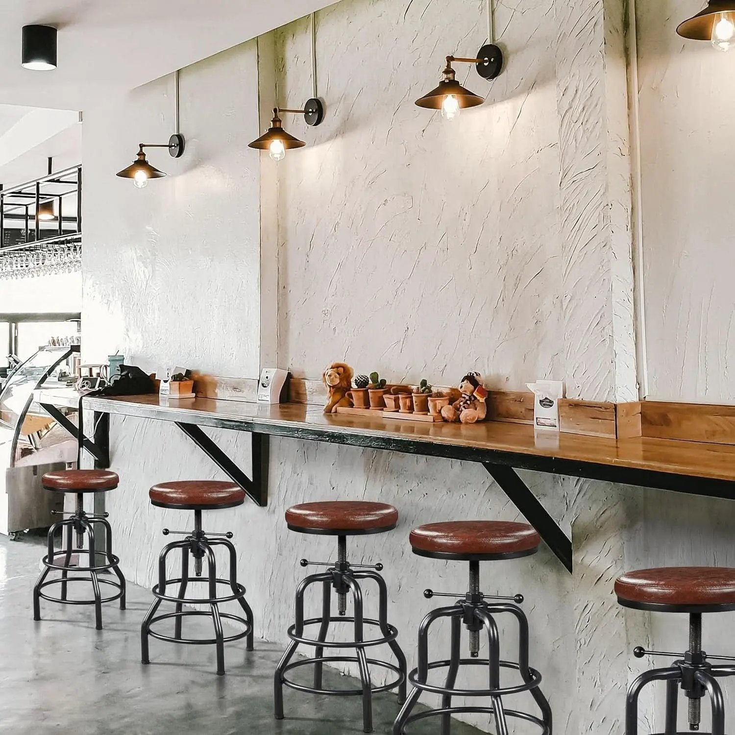 Industrial Bar Stool Adjustable Brown Counter Height from PriceLows™