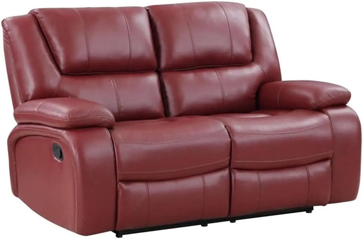 Red Faux Leather Reclining Loveseat With Manual Recline from PriceLows™
