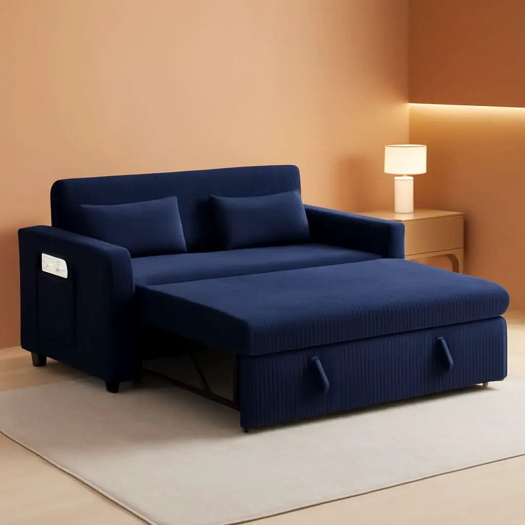Navy Corduroy Convertible Sleeper Sofa Bed Pockets from PriceLows™