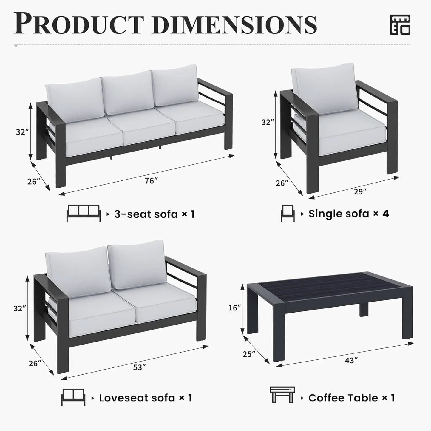 Aluminum Patio Set 10 Piece Waterproof Covers Gray from PriceLows™