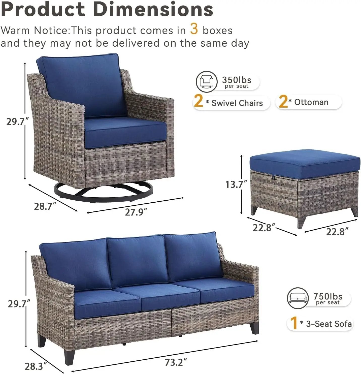 Outdoor Patio Furniture Set 5 Piece All Weather Wicker from PriceLows™