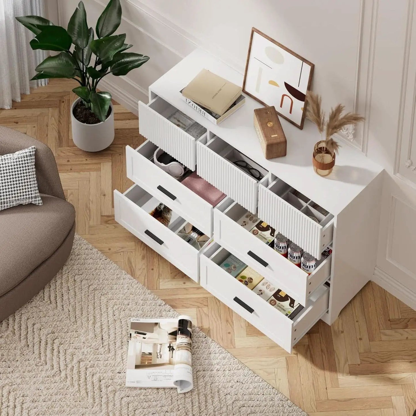 White 47Inch ContemporaryDresser With SevenDrawers from PriceLows™