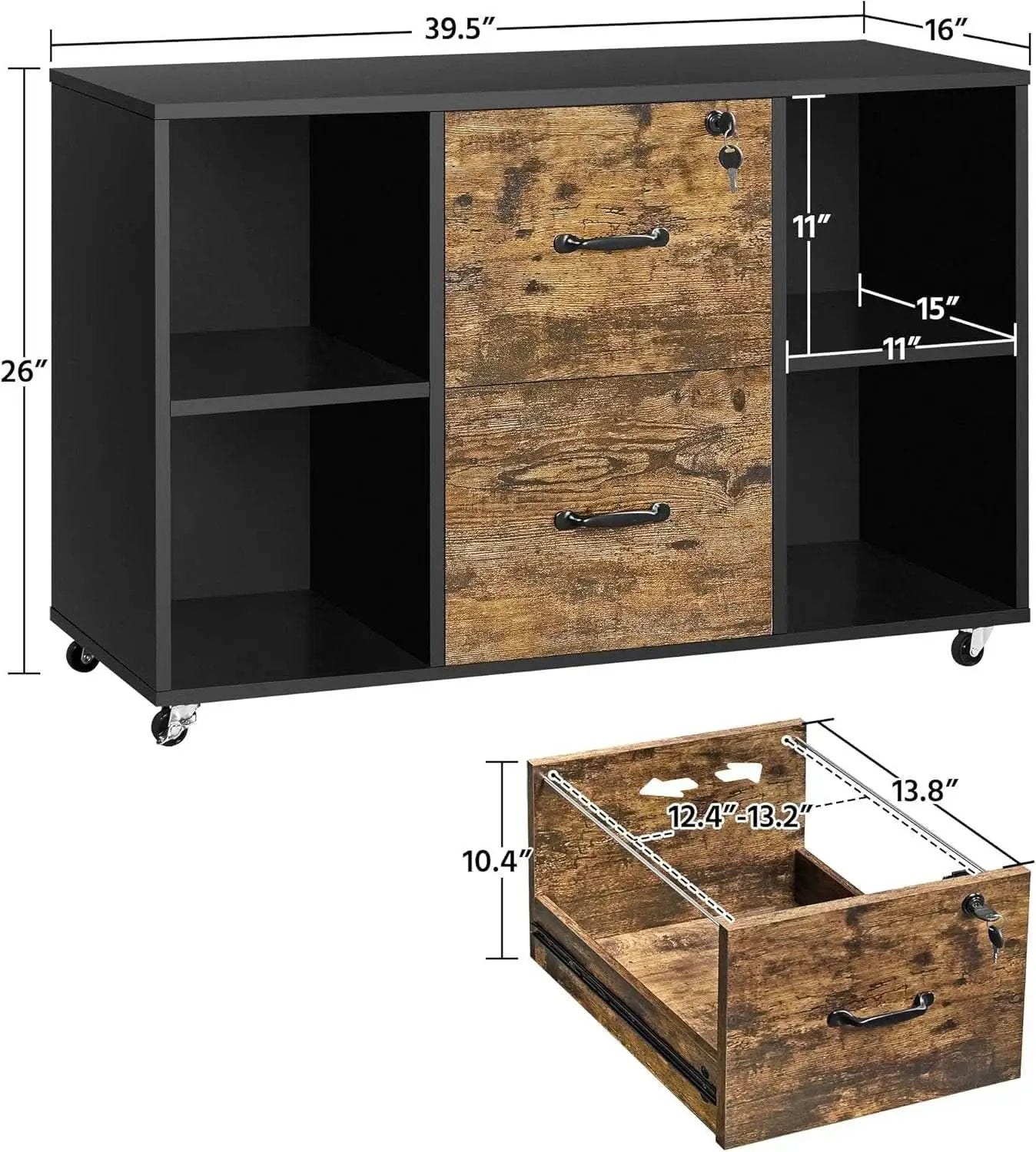Lateral Filing Cabinet 2 Drawers 4 Open Compartments Black from PriceLows™