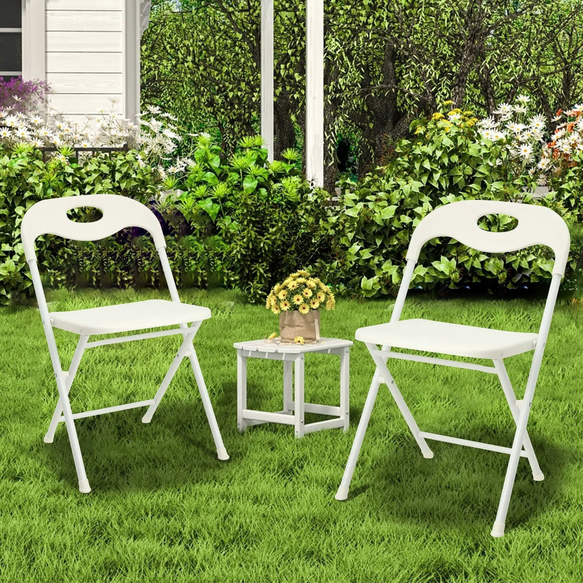 Folding Chairs | Set Of 4 | White | Stackable And Waterproof