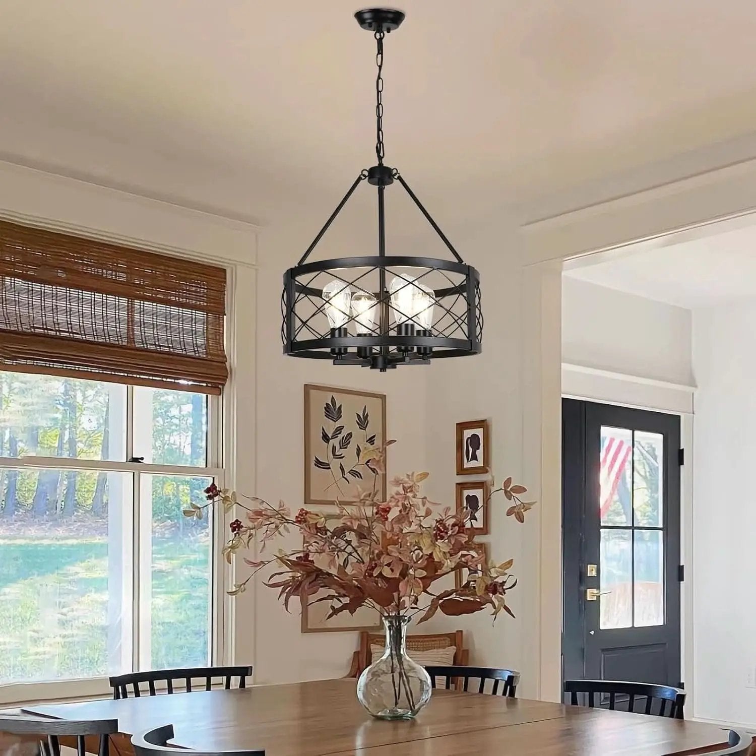 Black Industrial Chandelier Four Light Drum Fixture from PriceLows™