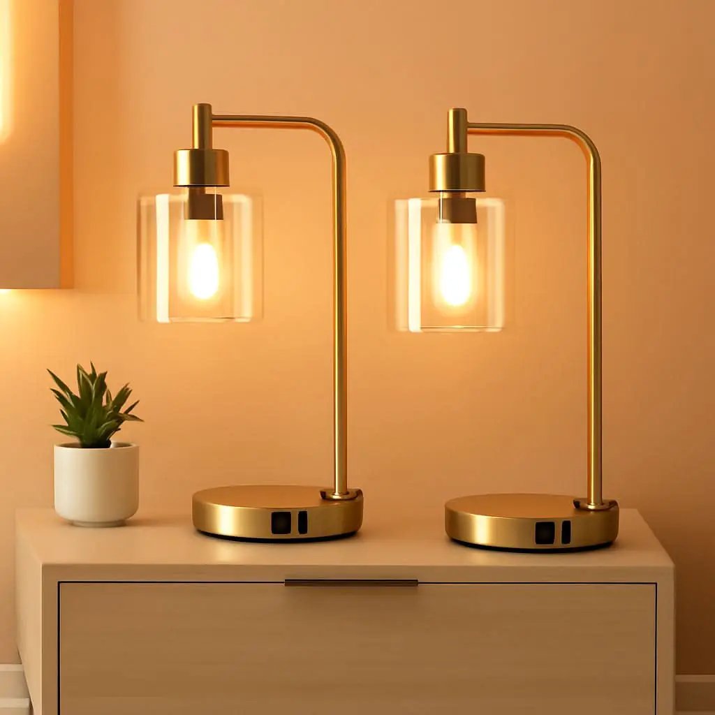 Gold Industrial Touch Table Lamps 2 Pack With USB Ports from PriceLows™