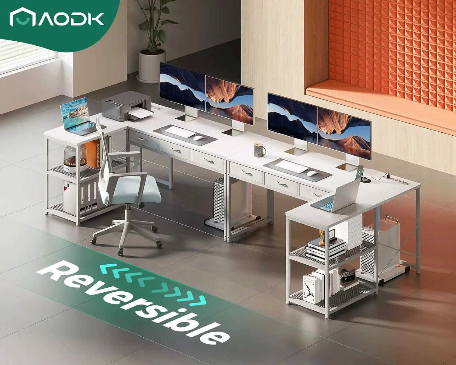 53In LShaped Computer Desk With Power Outlets Home Office from PriceLows™