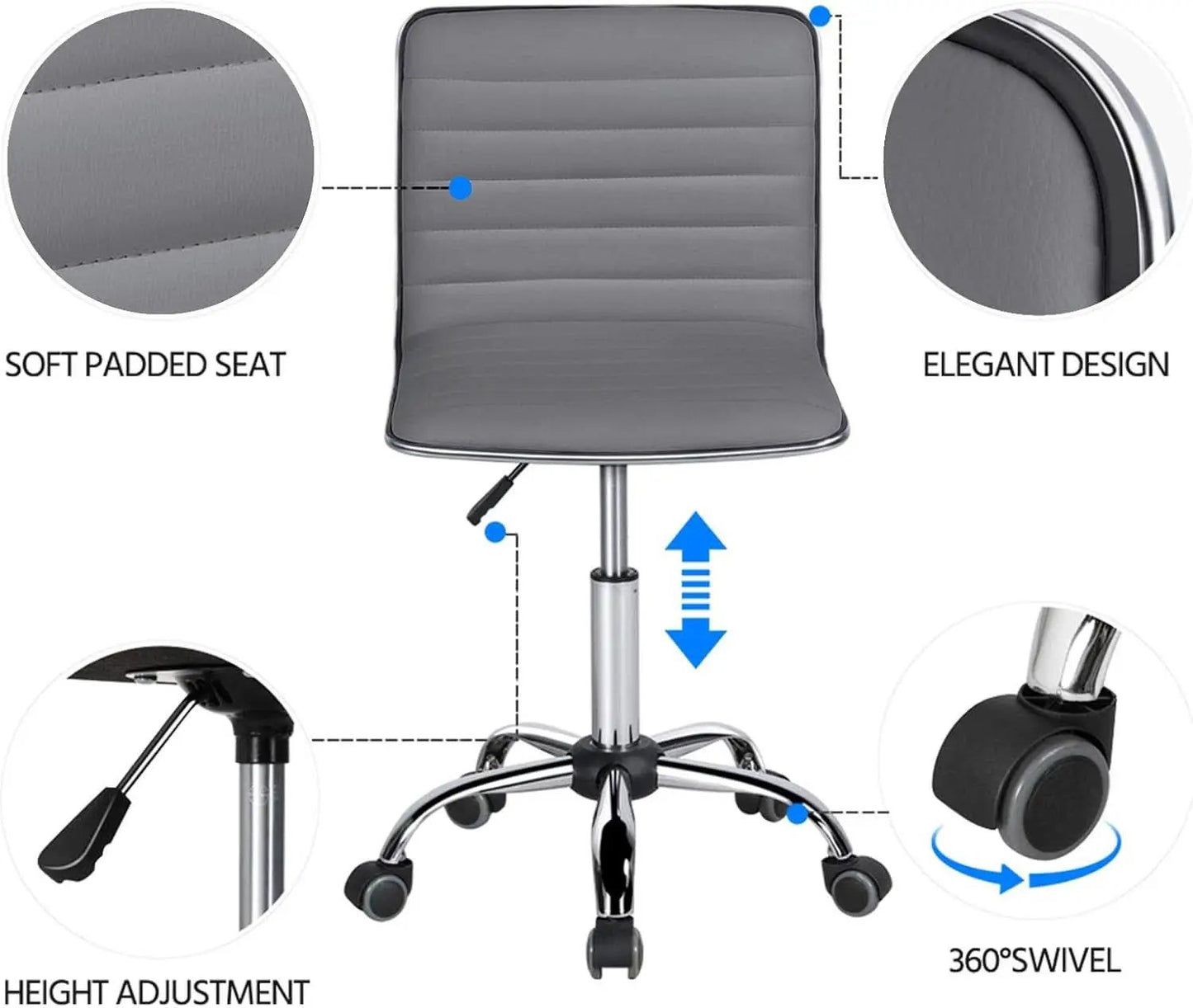 Grey PU Leather Armless Office Chair Height Adjustment from PriceLows™