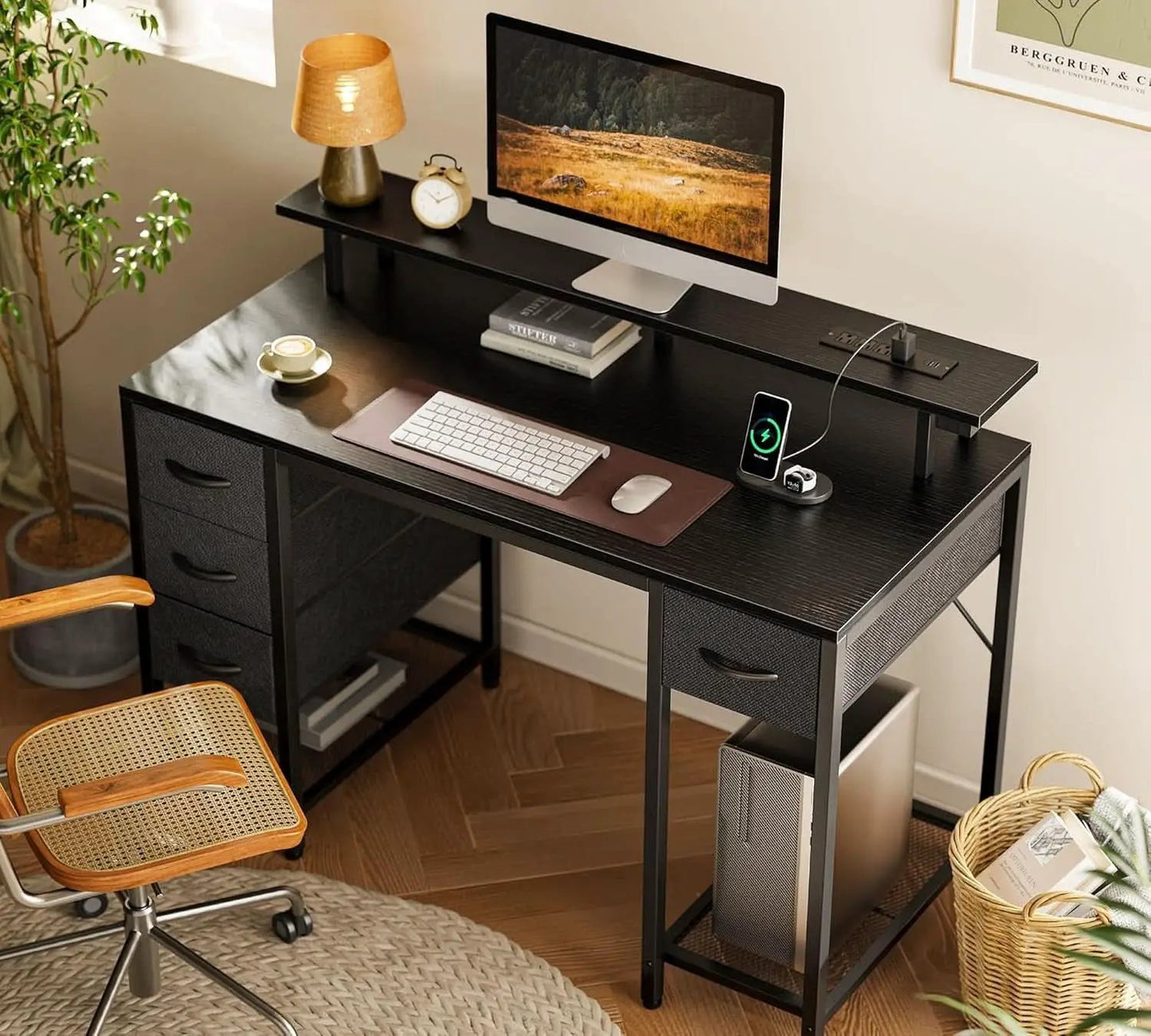47 Inch Computer Desk With 4 Drawers And LED Lights Black from PriceLows™
