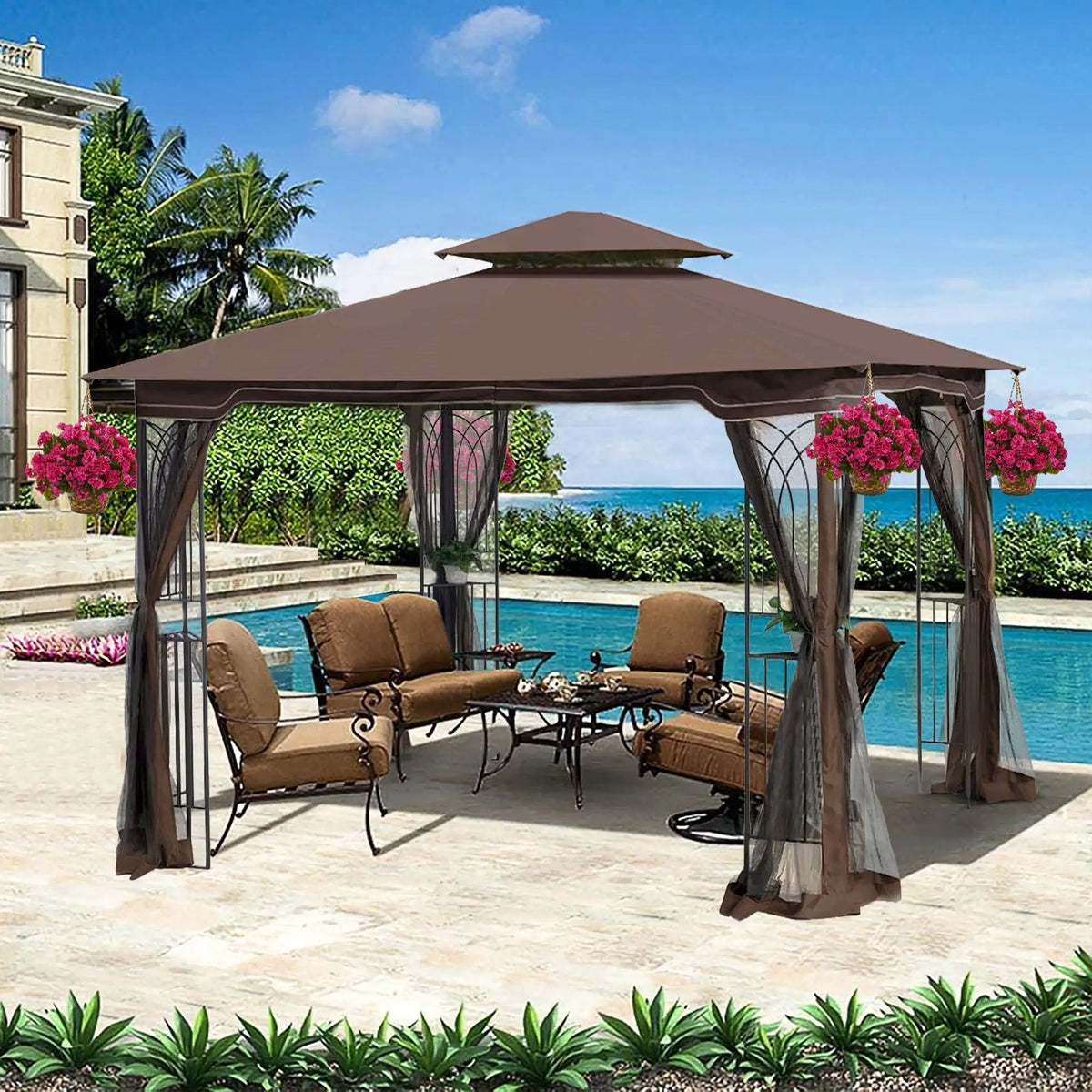 Patio Gazebo Tent | Ventilated Double Roof | Mosquito Net | Steel Frame