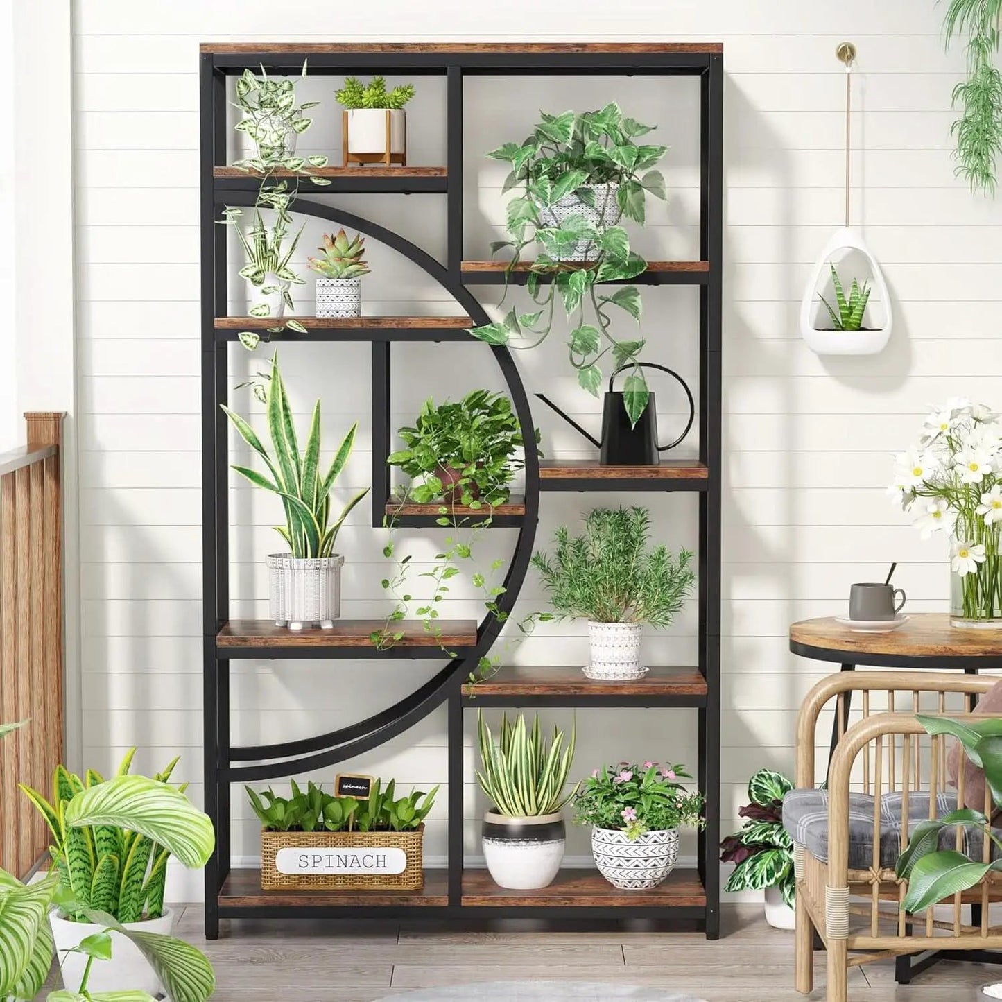 Industrial 5 Tier Etagere Bookcase Brown Rustic Finish from PriceLows™