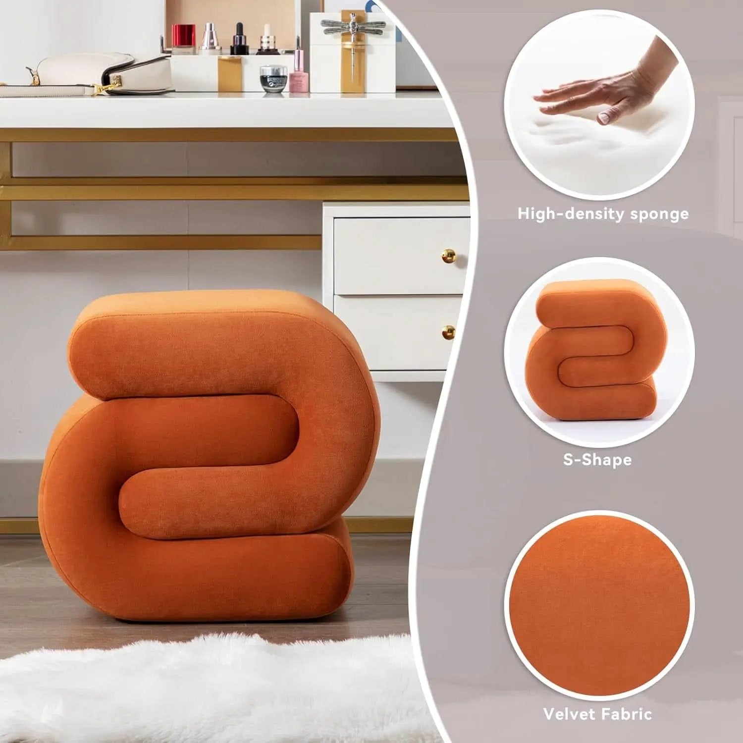Orange Contemporary Premium S Shape Ottoman Footstool from PriceLows™