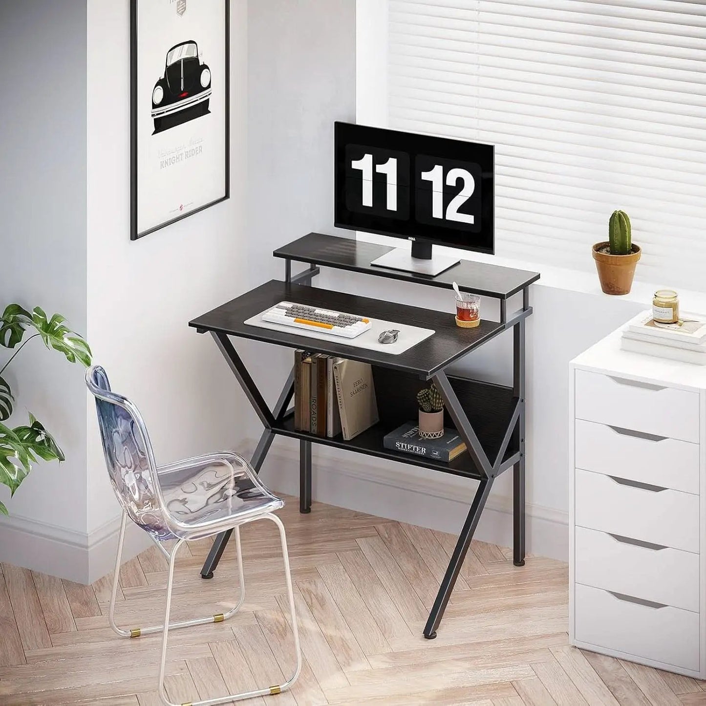 Compact Computer Desk With Monitor Stand 27.5 Inch Black from PriceLows™