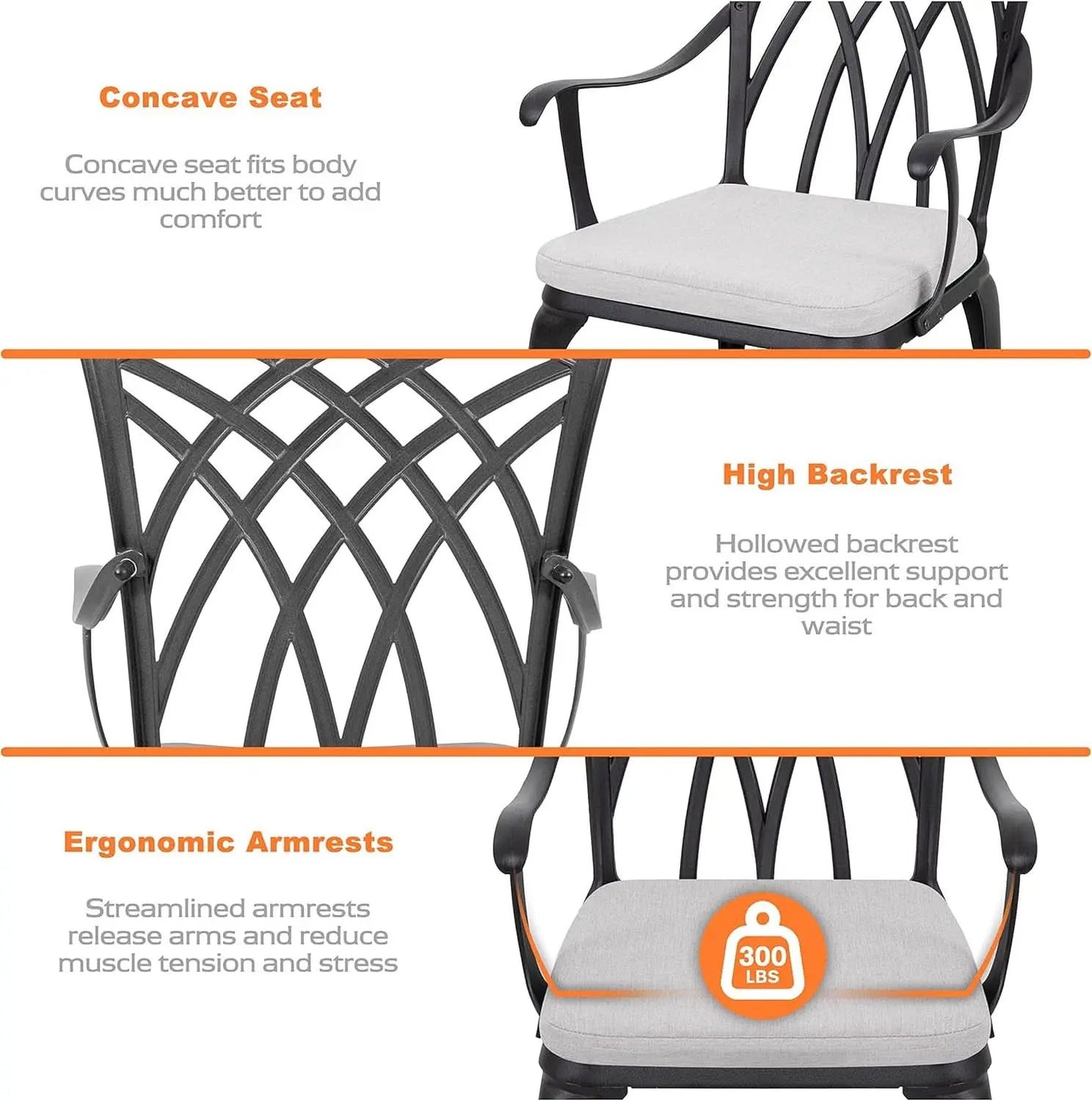 Outdoor Cast Aluminum Bistro Set 3 Piece With Umbrella Hole Gray Cushions from PriceLows™