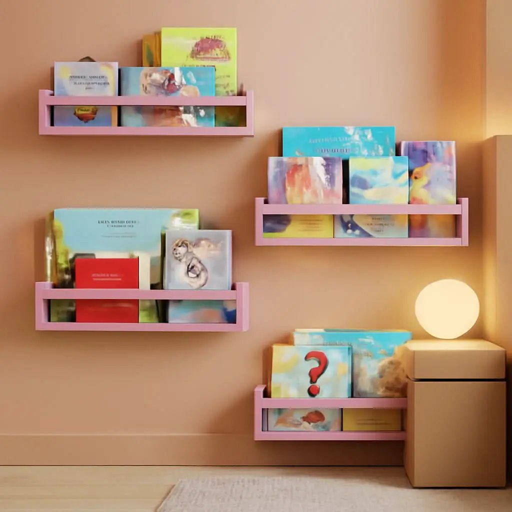 Pink Floating Wall Shelves Set Of 4 Wooden Bookshelves from PriceLows™