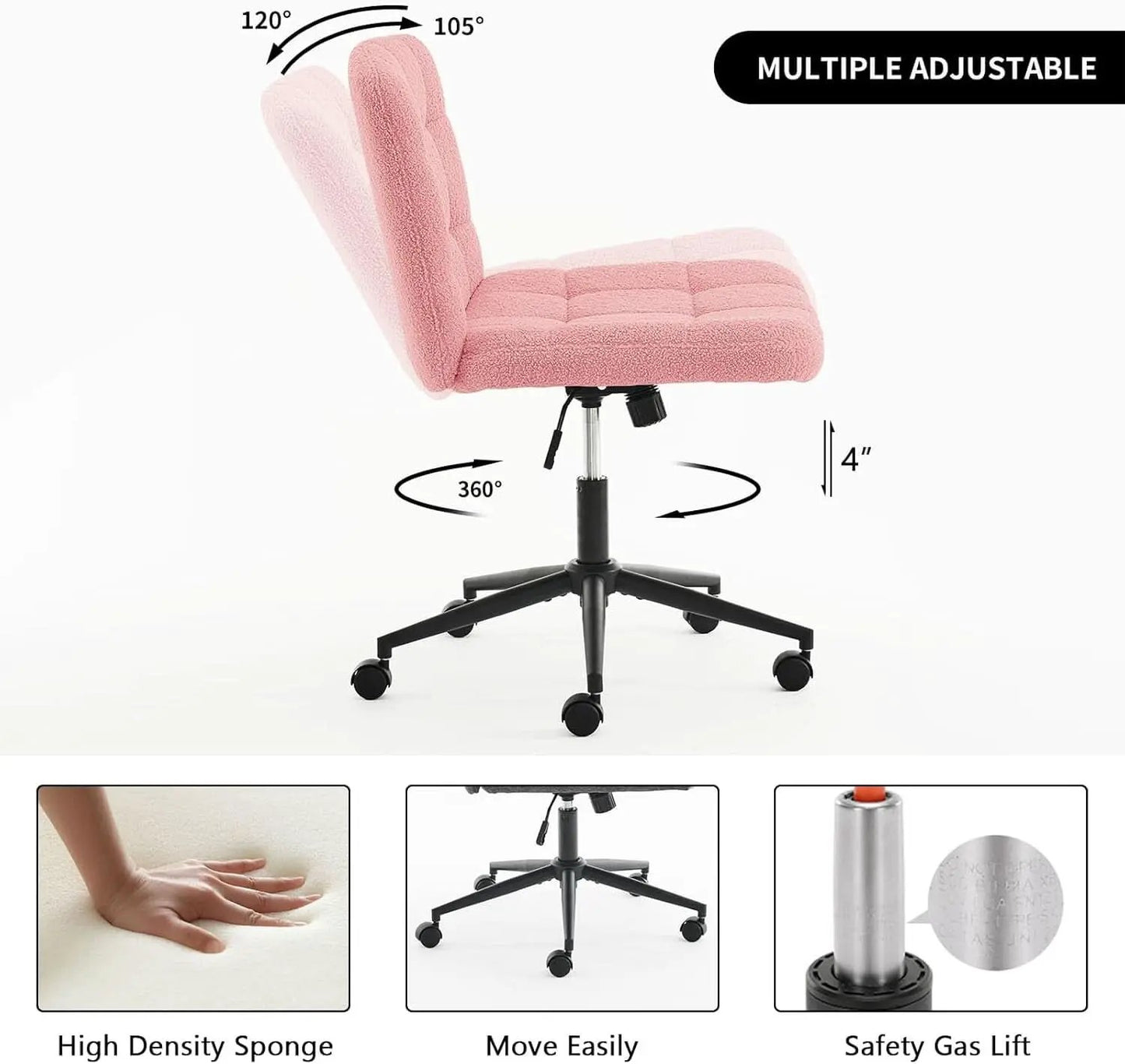 Pink Swivel Office Chair With Wheels Height Adjustable from PriceLows™