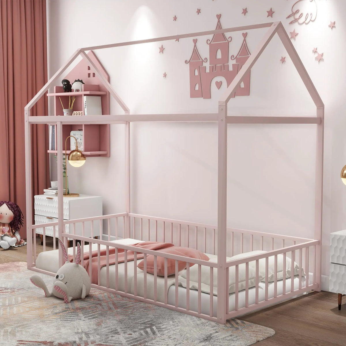 Kids Metal Bed Frame | Roof And Side Fence | Semi Enclosed Space | Three Colors
