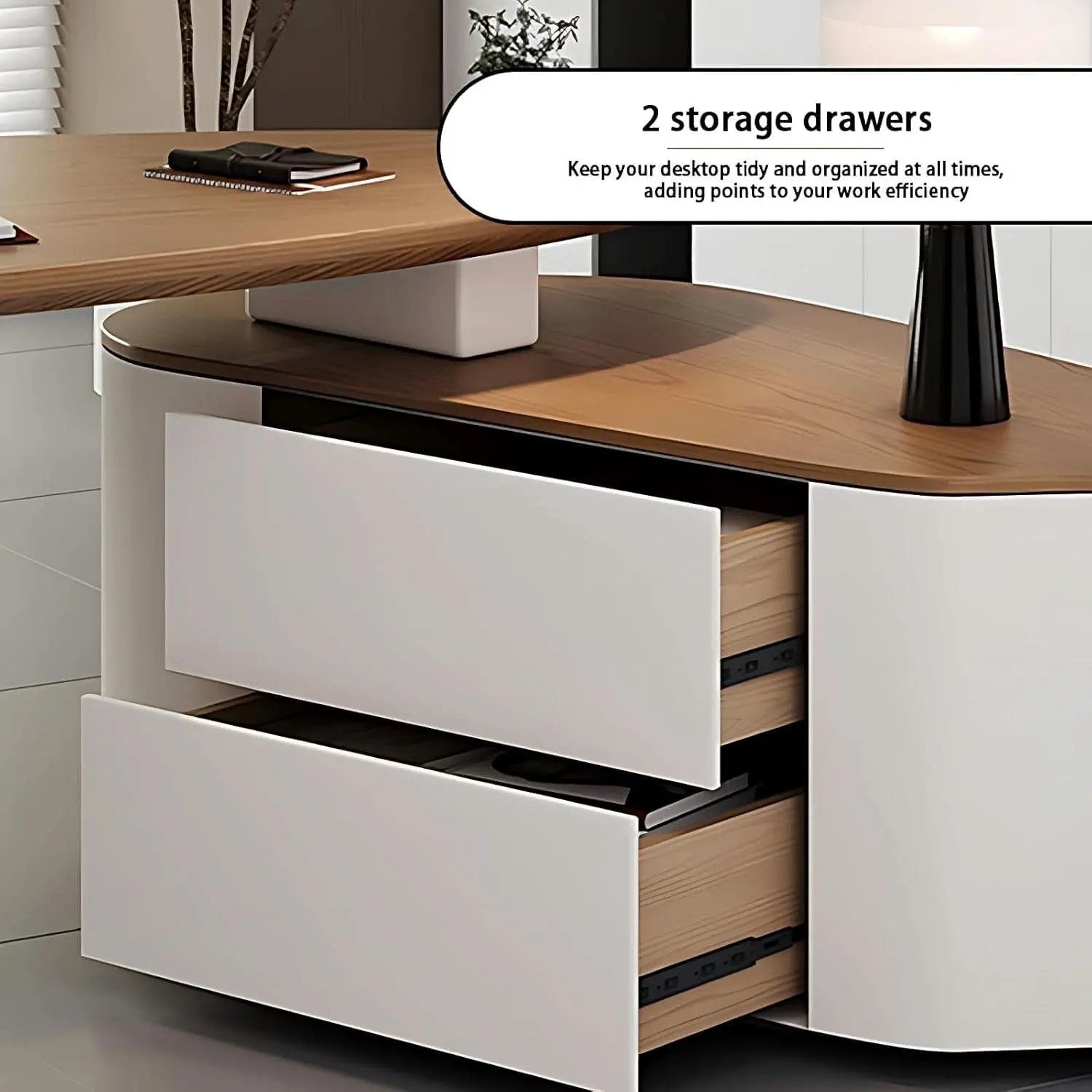 Solid Wood L Shape Desk With Integrated Side Cabinet 56 In from PriceLows™