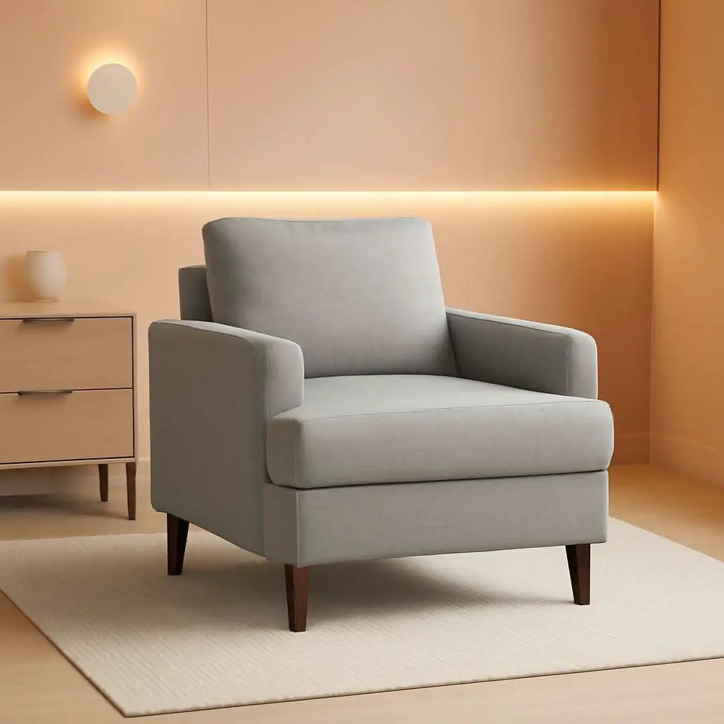 Mid Century Linen Grey Upholstered Accent Armchair from PriceLows™