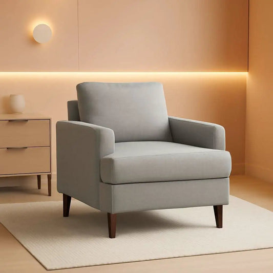 Mid Century Linen Grey Upholstered Accent Armchair from PriceLows™