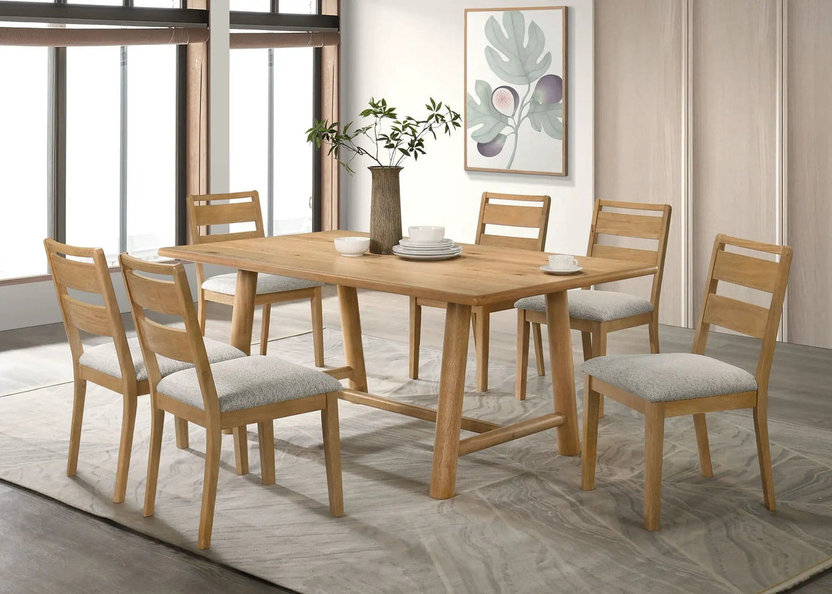Duncan 7-piece Rectangular Wood Dining Table Set Washed | 7-Piece Set | Solid Wood & Rubberwood | Oak