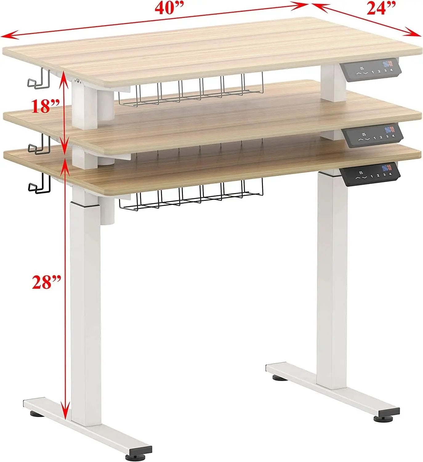 Oak Electric Height Adjustable Standing Desk 40x24 from PriceLows™