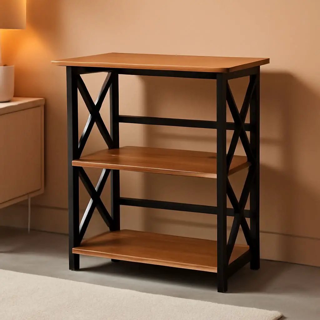 Shelf Bookcase Antique Walnut Black Three Shelf X Design from PriceLows™