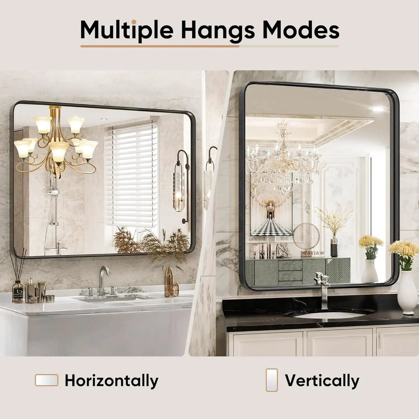 Black Metal Framed Vanity Mirror 36x24 Inch For Over Sink from PriceLows™