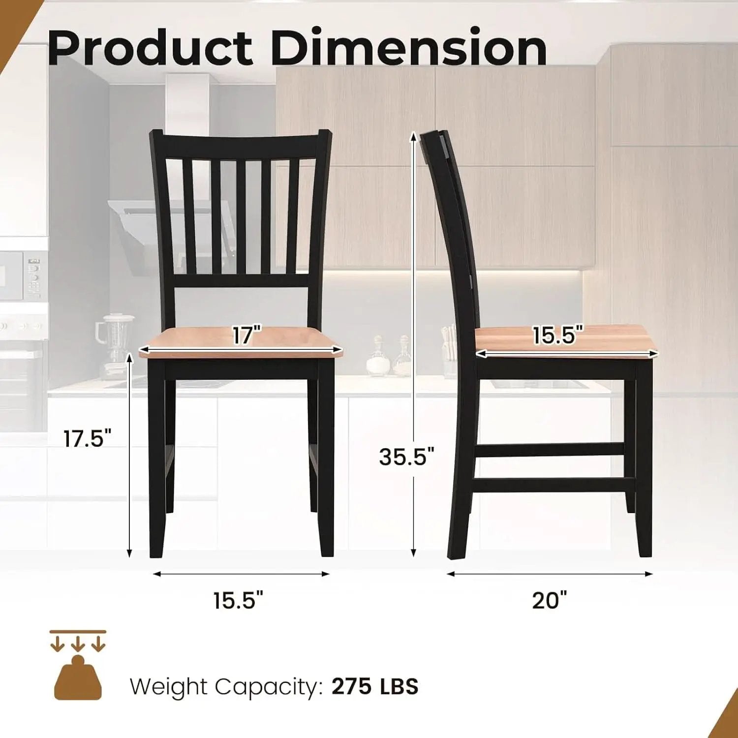 Wooden Dining Chairs Set of Four Black Farmhouse Armless from PriceLows™