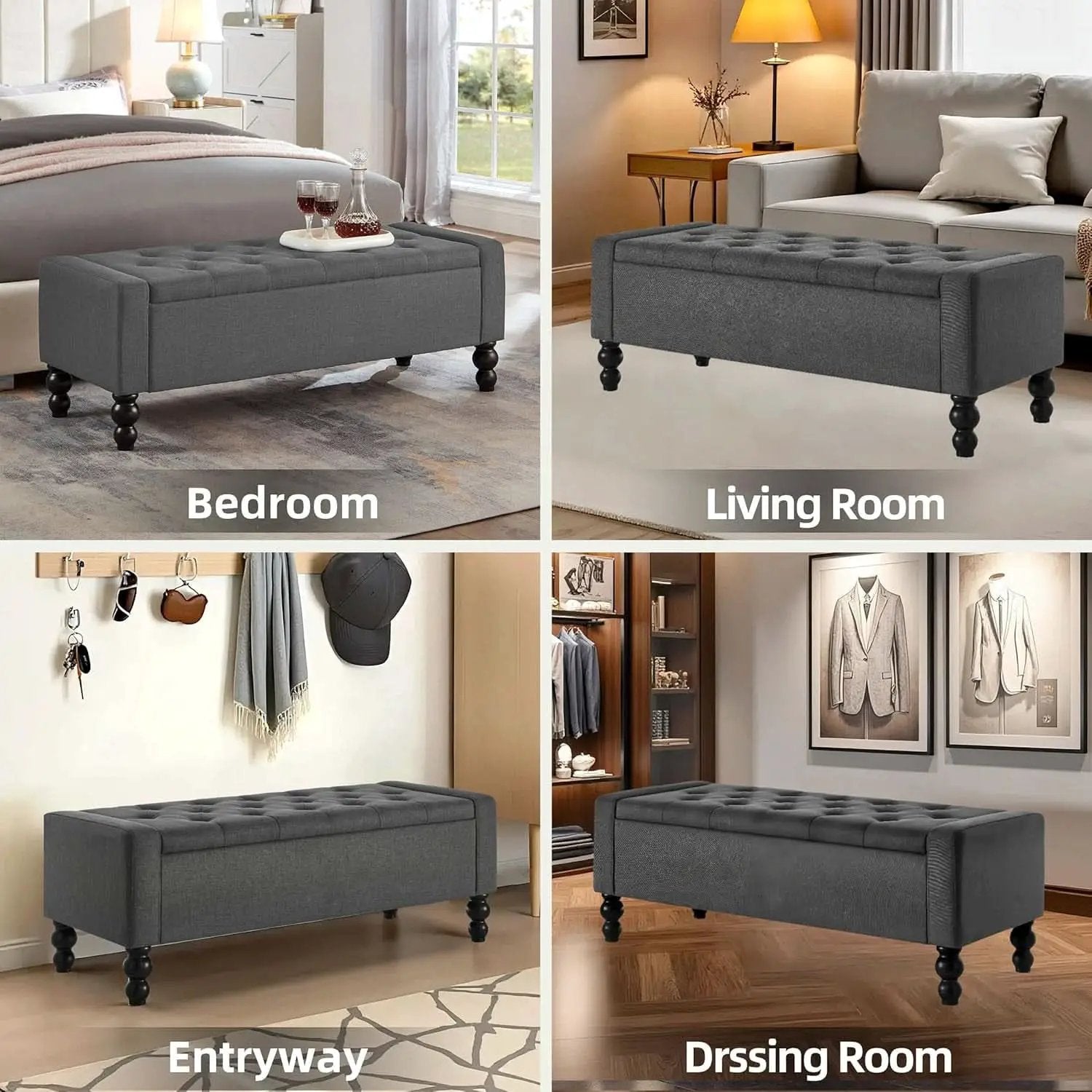 Storage Ottoman Bench Featuring Dual Safety Hinges from PriceLows™