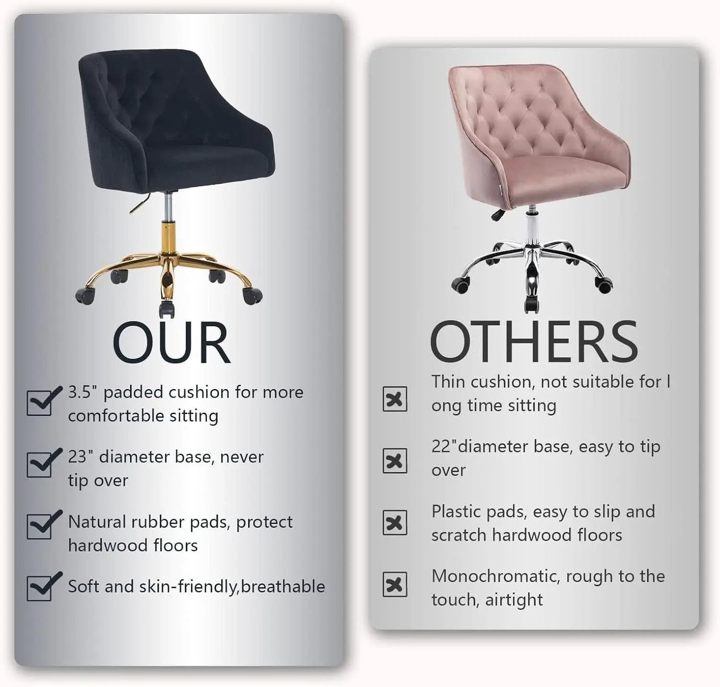 Black Velvet Office Chair 360 Swivel For Home Office from PriceLows™