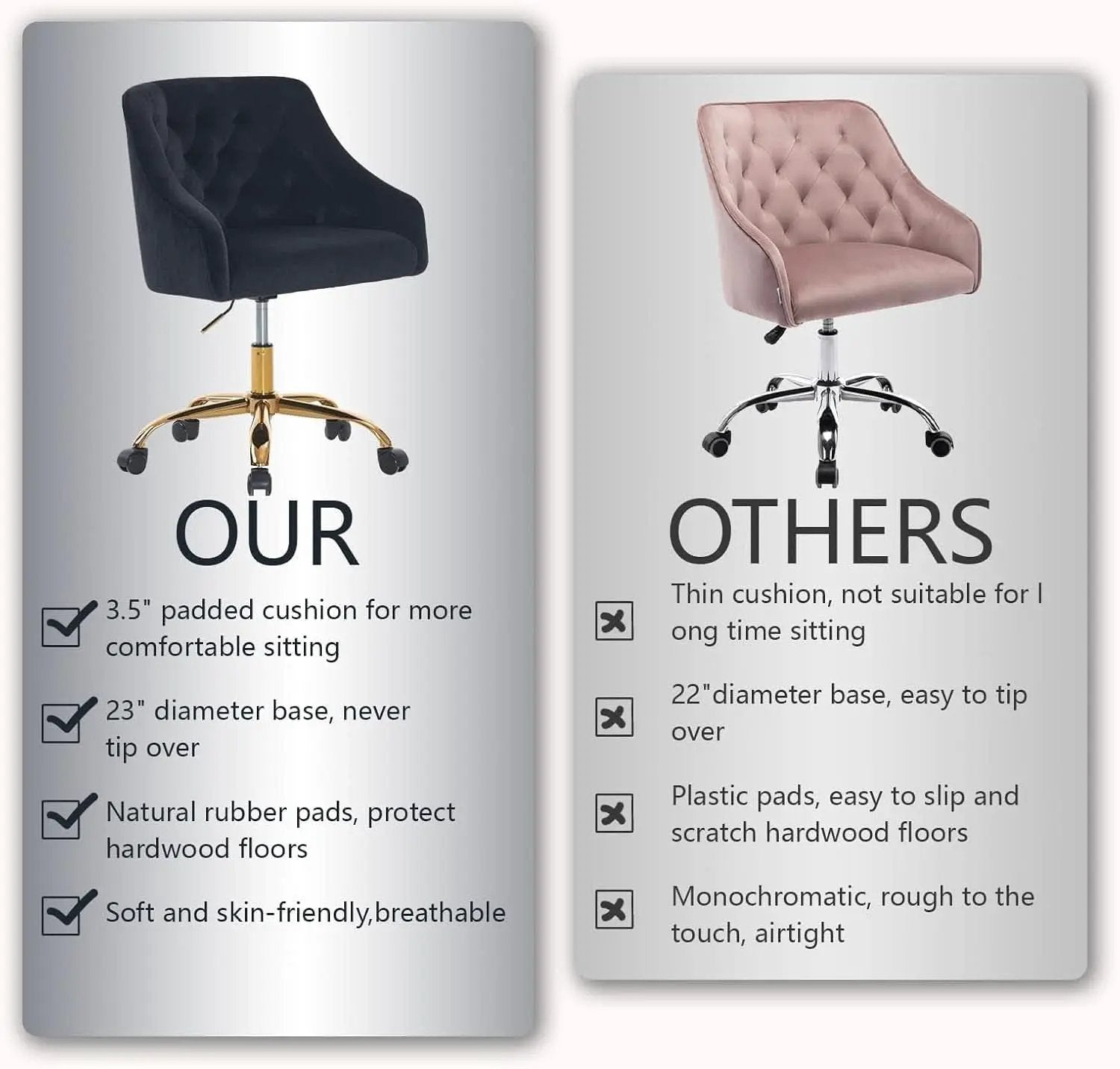 Black Velvet Office Chair 360 Swivel For Home Office from PriceLows™