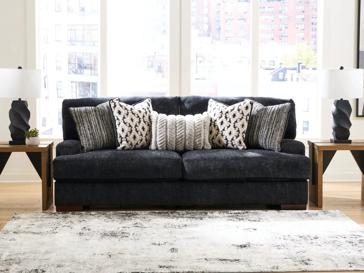 Whitmore Manor Sofa | 95 x 45 x 41 in | Chenille & Wood | Black Pearl