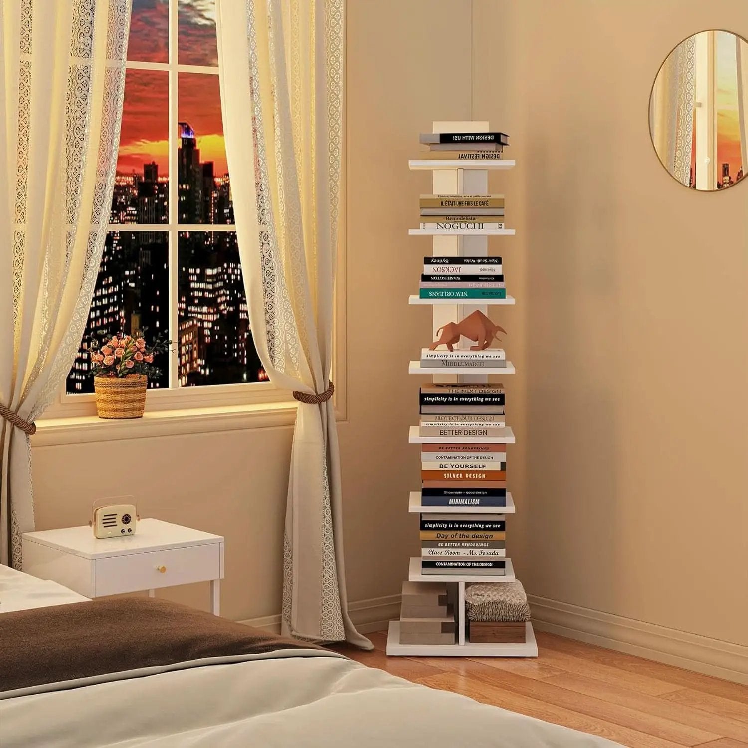 Vertical Bookshelf 8 Tier White Bookcase Living Room from PriceLows™